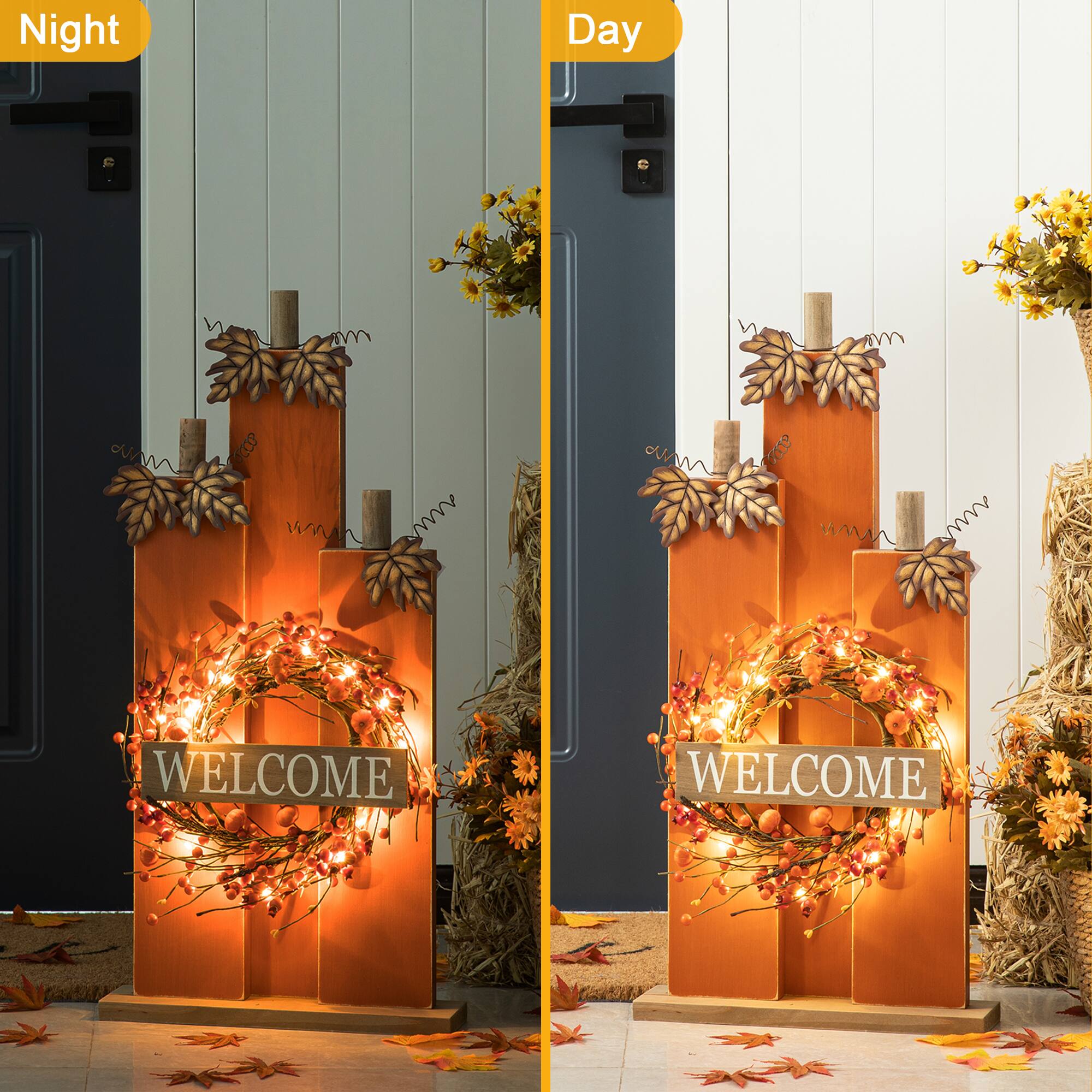 Glitzhome® 30" Fall Lighted Pumpkin & Wreath Décor